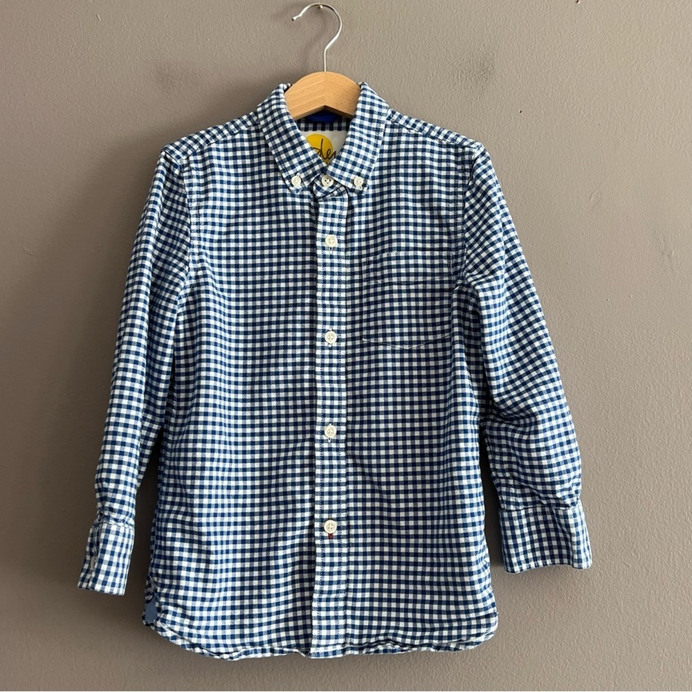 Boden Button Front Shirt Boys 6-7 Years Long Sleeve Gingham Preppy Blue